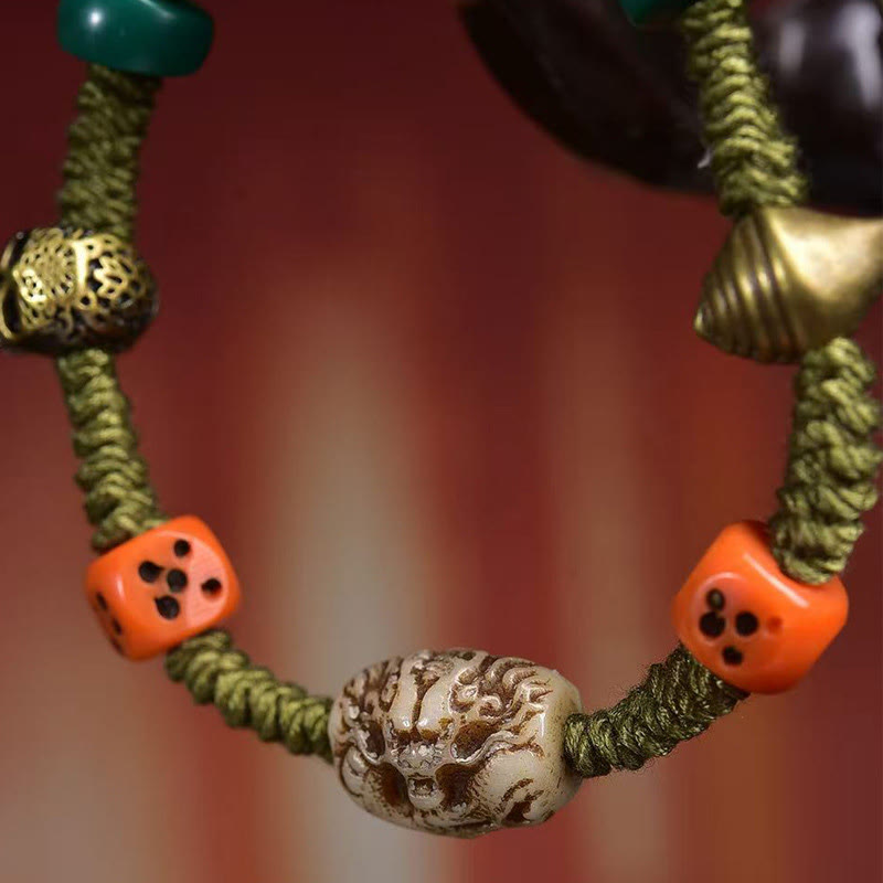 Buddha Stones Tibetan Dragon Pattern Dice Handmade Rope Bracelet