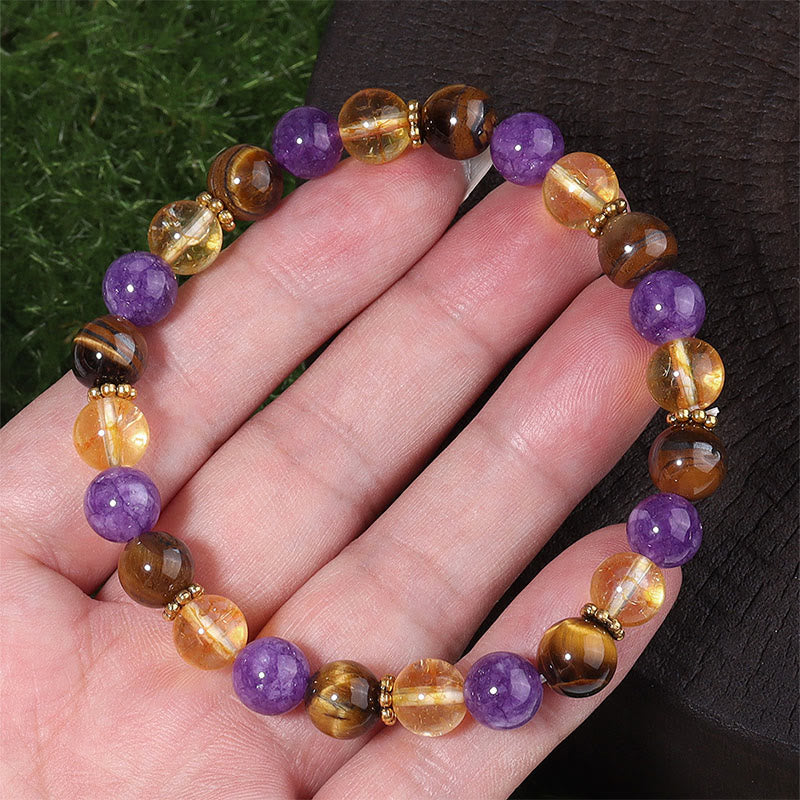 Buddha Stones Amethyst Tiger Eye Citrine Spacer Beads Healing Bracelet