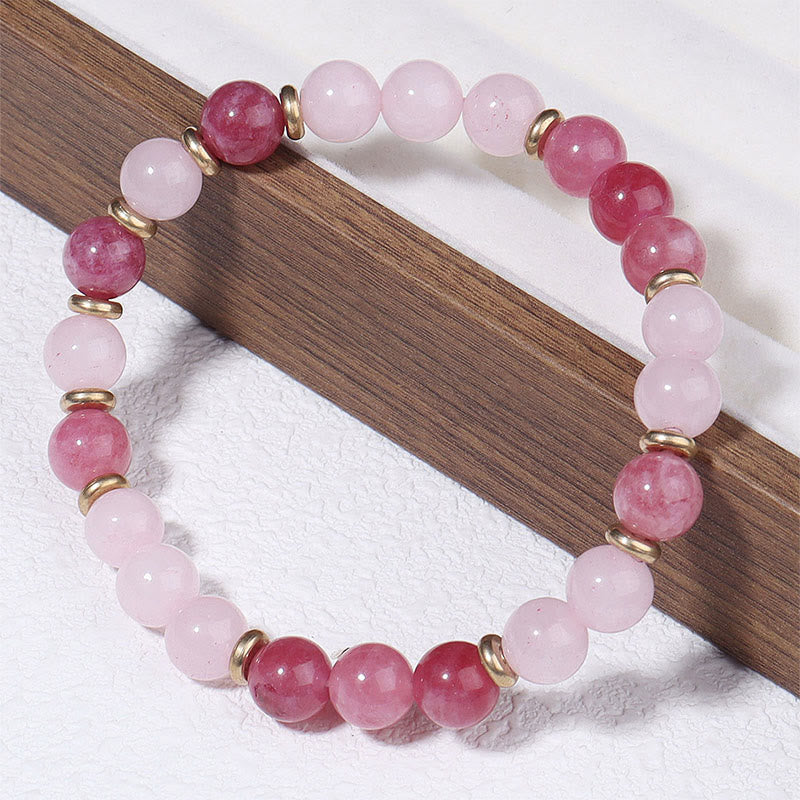 Buddha Stones Strawberry Quartz Pink Crystal Beads Love Positive Bracelet