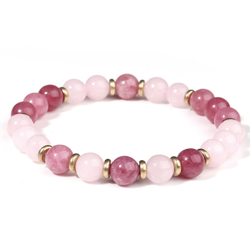Buddha Stones Strawberry Quartz Pink Crystal Beads Love Positive Bracelet