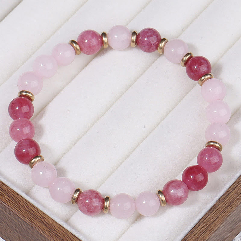 Buddha Stones Strawberry Quartz Pink Crystal Beads Love Positive Bracelet