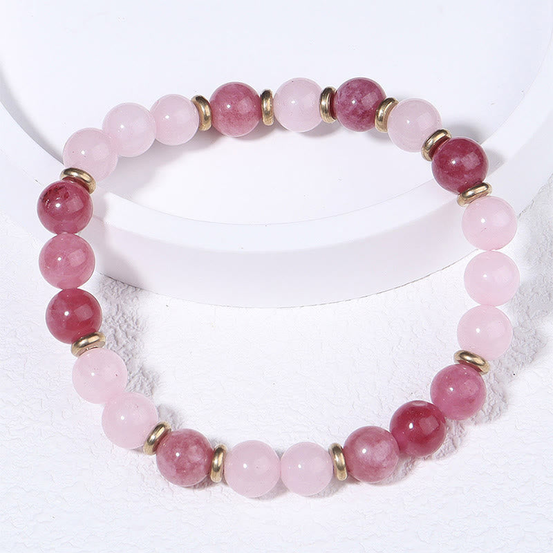 Buddha Stones Strawberry Quartz Pink Crystal Beads Love Positive Bracelet