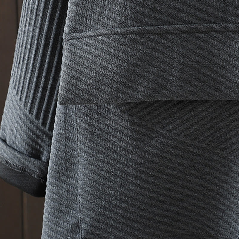 Buddha Stones Pure Color Irregular Design Cotton Turtleneck Long Sleeve Midi Dress With Pocket