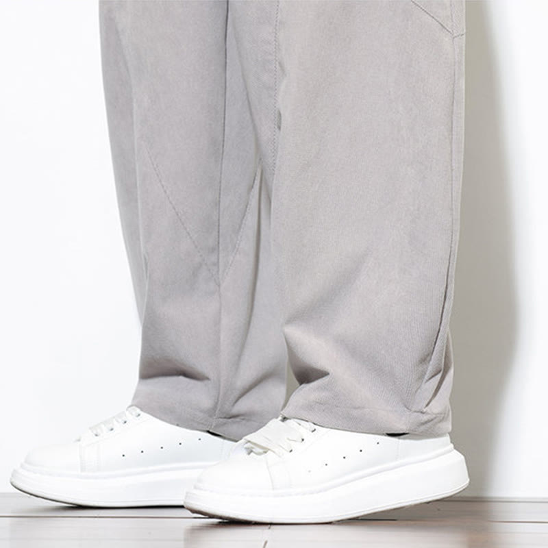 Buddha Stones Drawstring Solid Color Tapered Design Cotton Corduroy Men's Harem Pants With Pockets