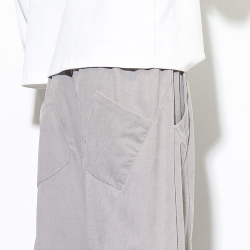 Buddha Stones Drawstring Solid Color Tapered Design Cotton Corduroy Men's Harem Pants With Pockets