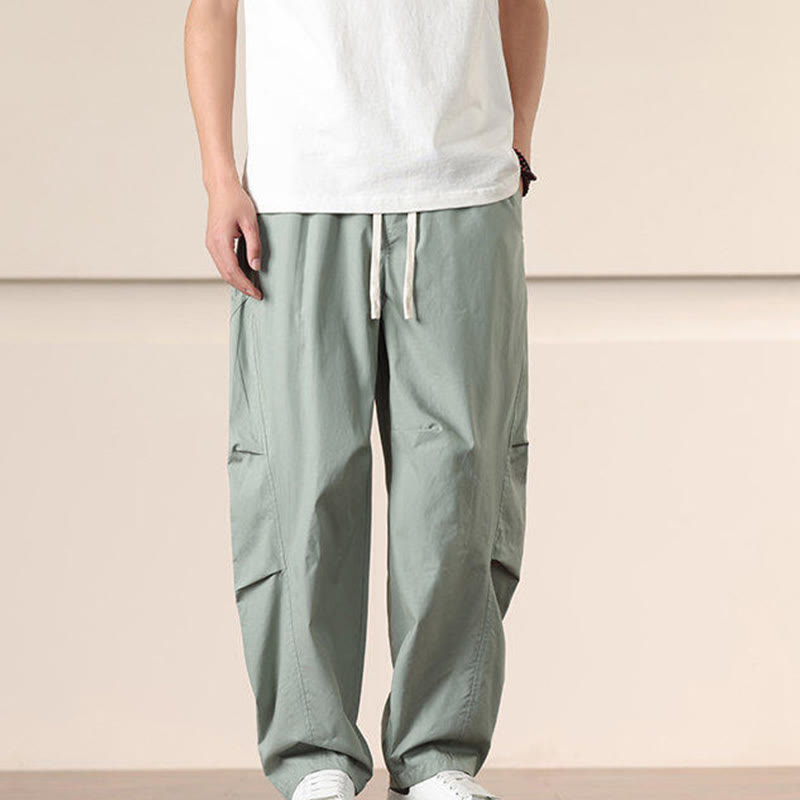 Buddha Stones Commute Spring Solid Color Drawstring Men's Harem Pants With Pockets