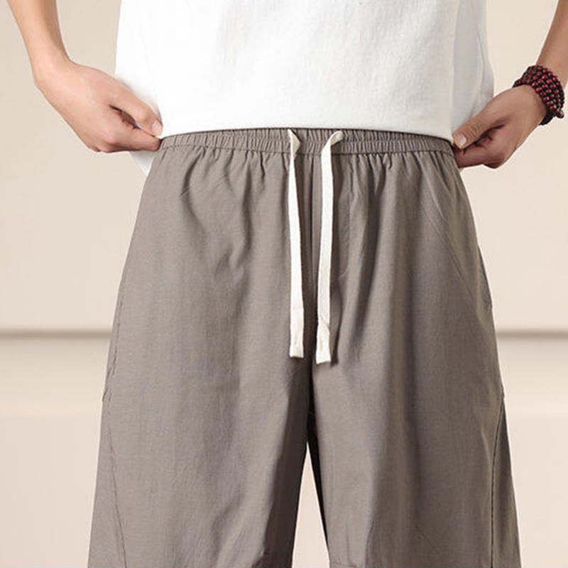 Buddha Stones Commute Spring Solid Color Drawstring Men's Harem Pants With Pockets
