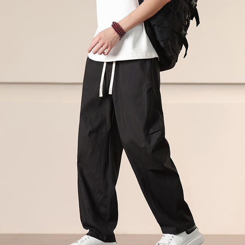 Buddha Stones Commute Spring Solid Color Drawstring Men's Harem Pants With Pockets