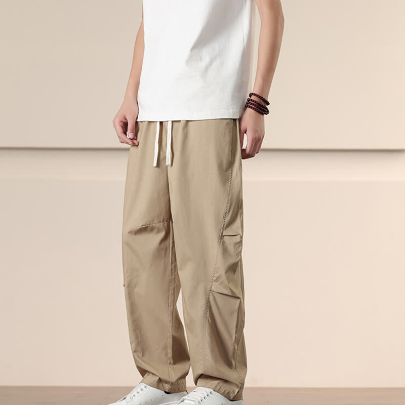 Buddha Stones Commute Spring Solid Color Drawstring Men's Harem Pants With Pockets