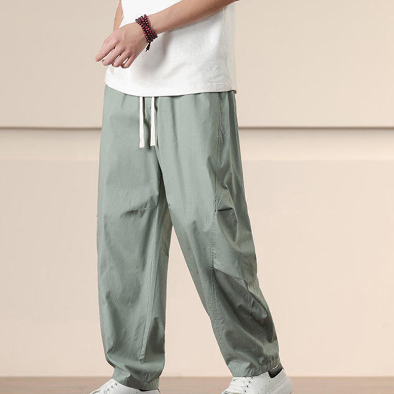 Buddha Stones Commute Spring Solid Color Drawstring Men's Harem Pants With Pockets