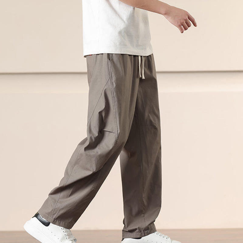Buddha Stones Commute Spring Solid Color Drawstring Men's Harem Pants With Pockets