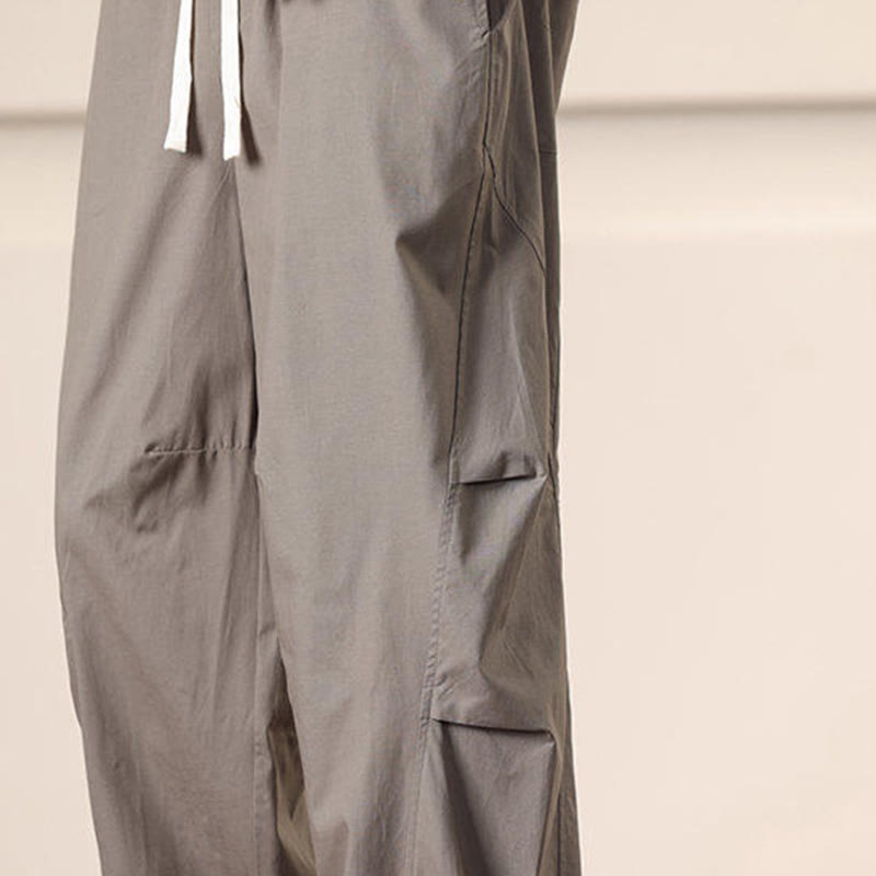 Buddha Stones Commute Spring Solid Color Drawstring Men's Harem Pants With Pockets