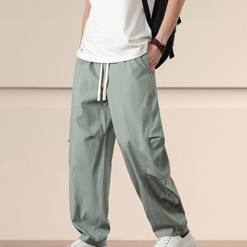 Buddha Stones Commute Spring Solid Color Drawstring Men's Harem Pants With Pockets