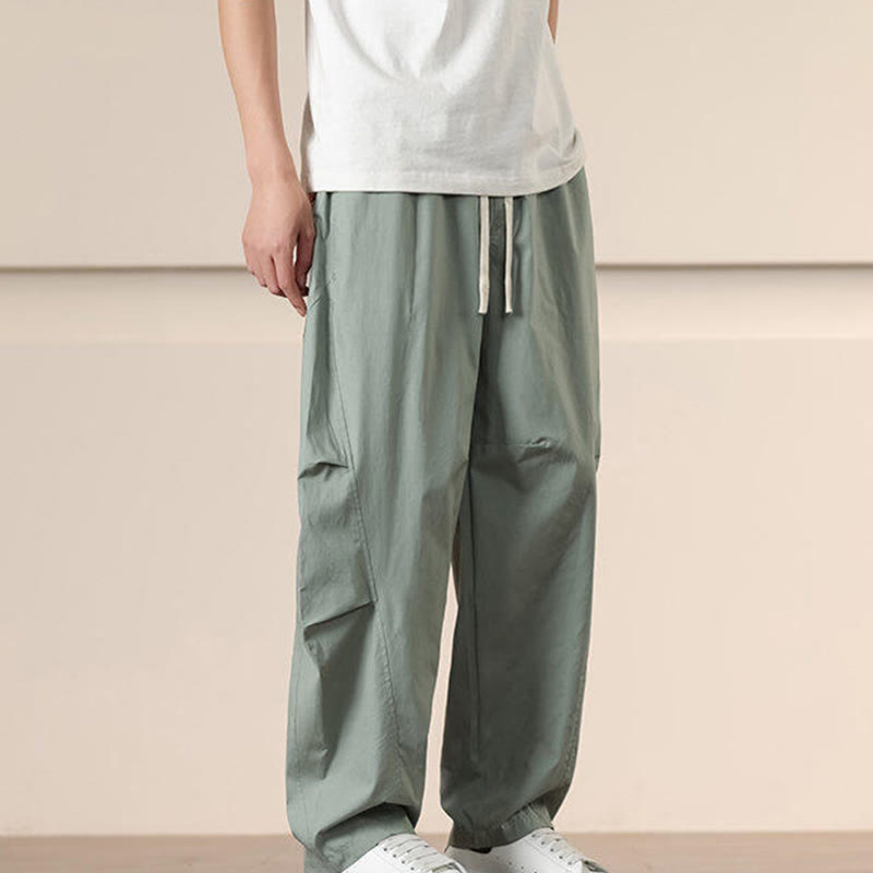 Buddha Stones Commute Spring Solid Color Drawstring Men's Harem Pants With Pockets