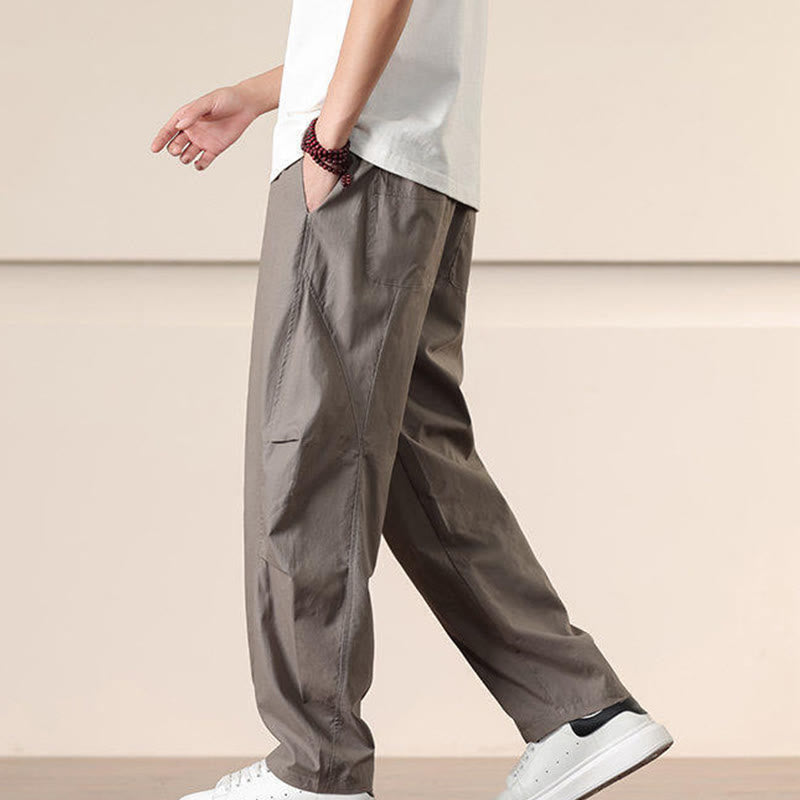 Buddha Stones Commute Spring Solid Color Drawstring Men's Harem Pants With Pockets