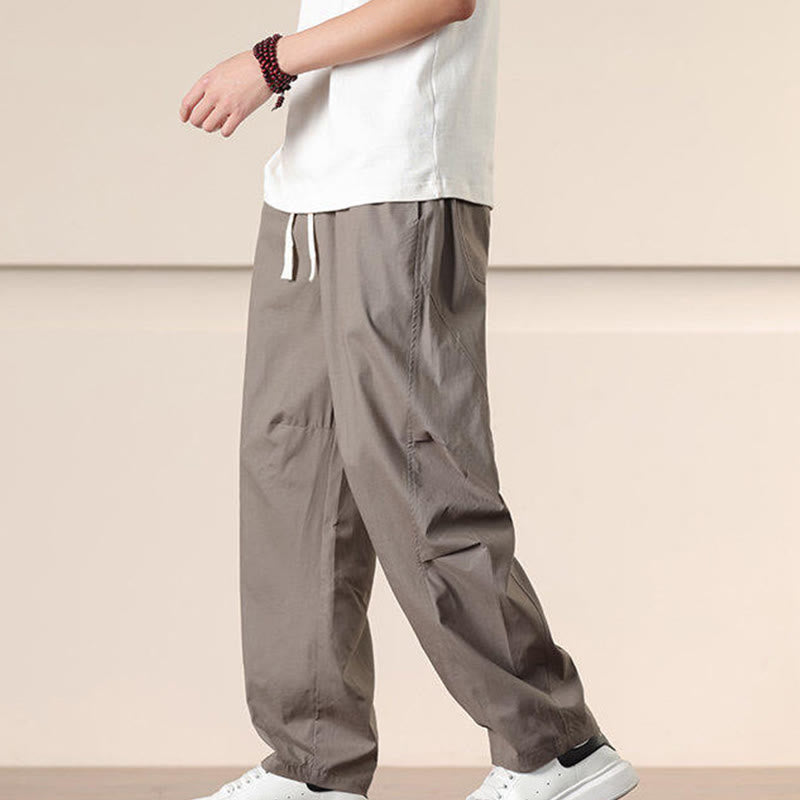 Buddha Stones Commute Spring Solid Color Drawstring Men's Harem Pants With Pockets