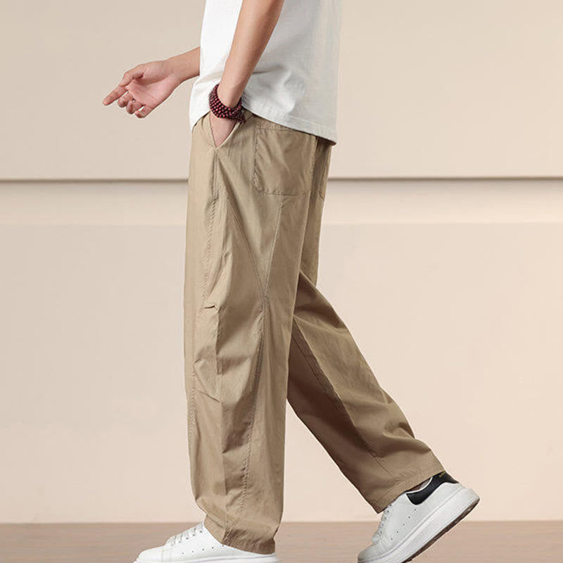 Buddha Stones Commute Spring Solid Color Drawstring Men's Harem Pants With Pockets