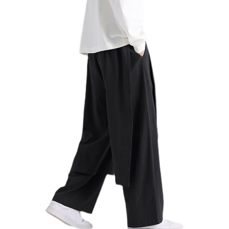 Buddha Stones Plain Patchwork Design Men's Cotton Pants With Pockets
