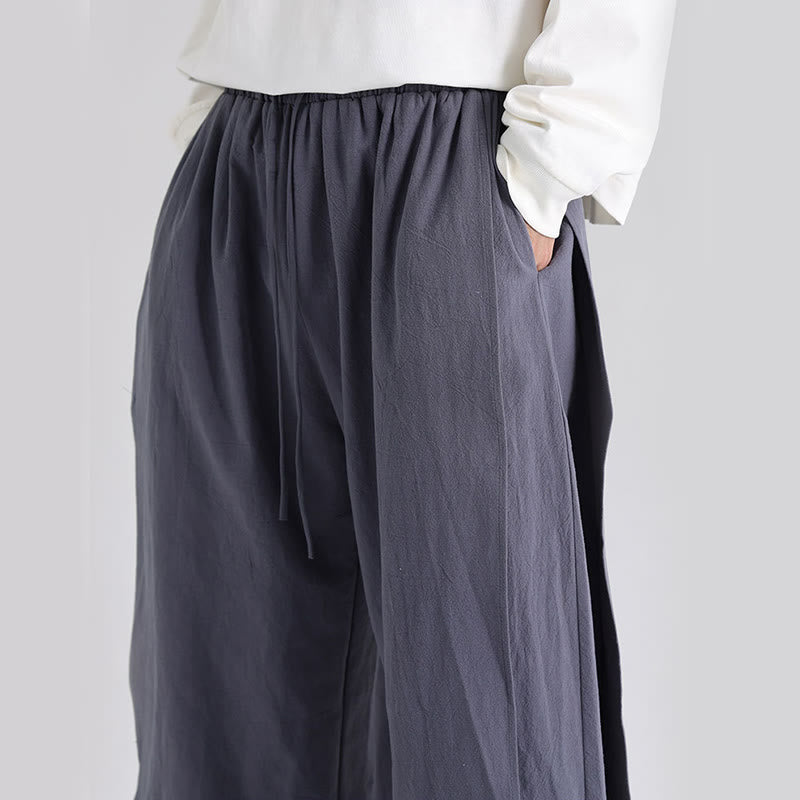 Buddha Stones Plain Patchwork Design Men's Cotton Pants With Pockets