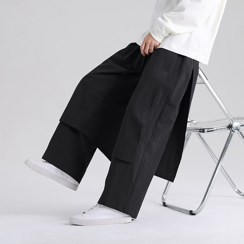 Buddha Stones Plain Patchwork Design Men's Cotton Pants With Pockets