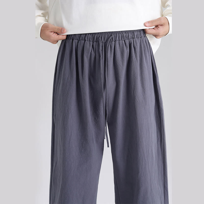 Buddha Stones Plain Patchwork Design Men's Cotton Pants With Pockets