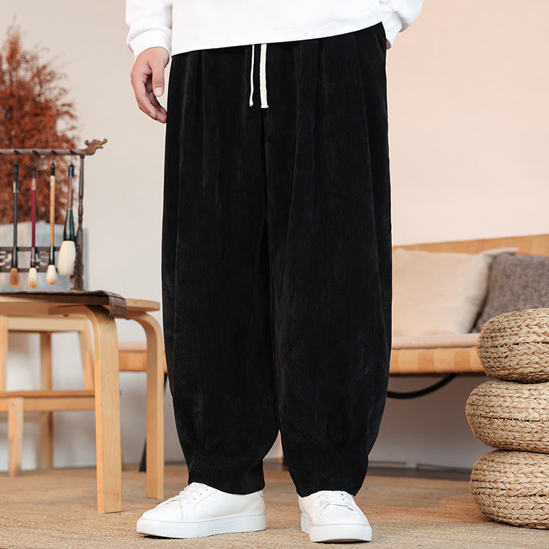 Buddha Stones Casual Solid Color Simple Design Men's Cotton Pants With Pockets