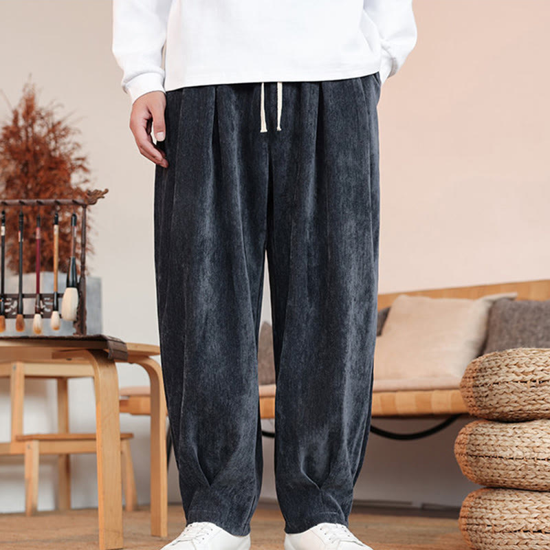 Buddha Stones Casual Solid Color Simple Design Men's Cotton Pants With Pockets