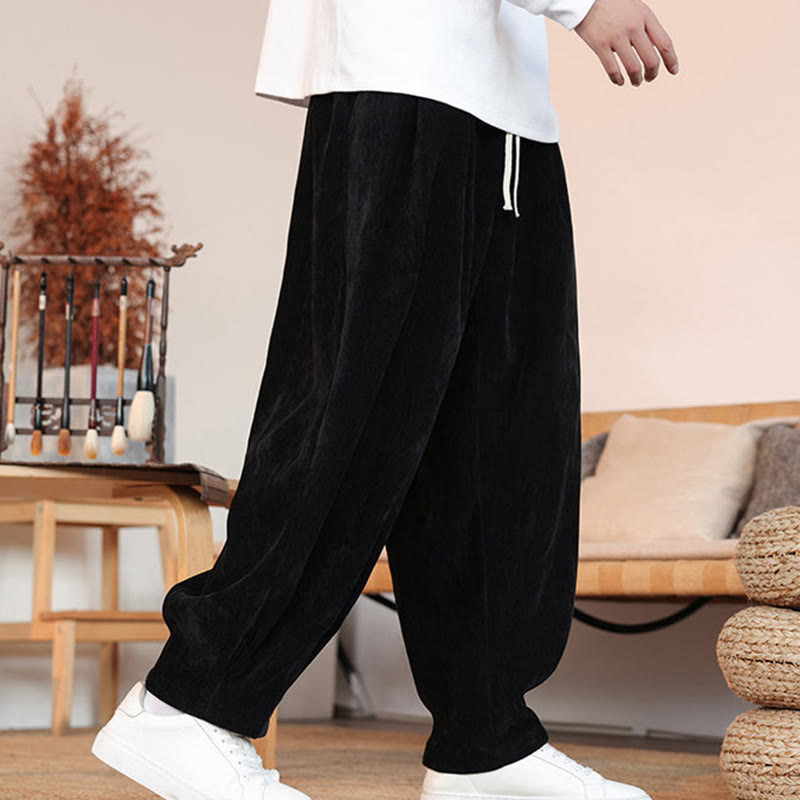 Buddha Stones Casual Solid Color Simple Design Men's Cotton Pants With Pockets