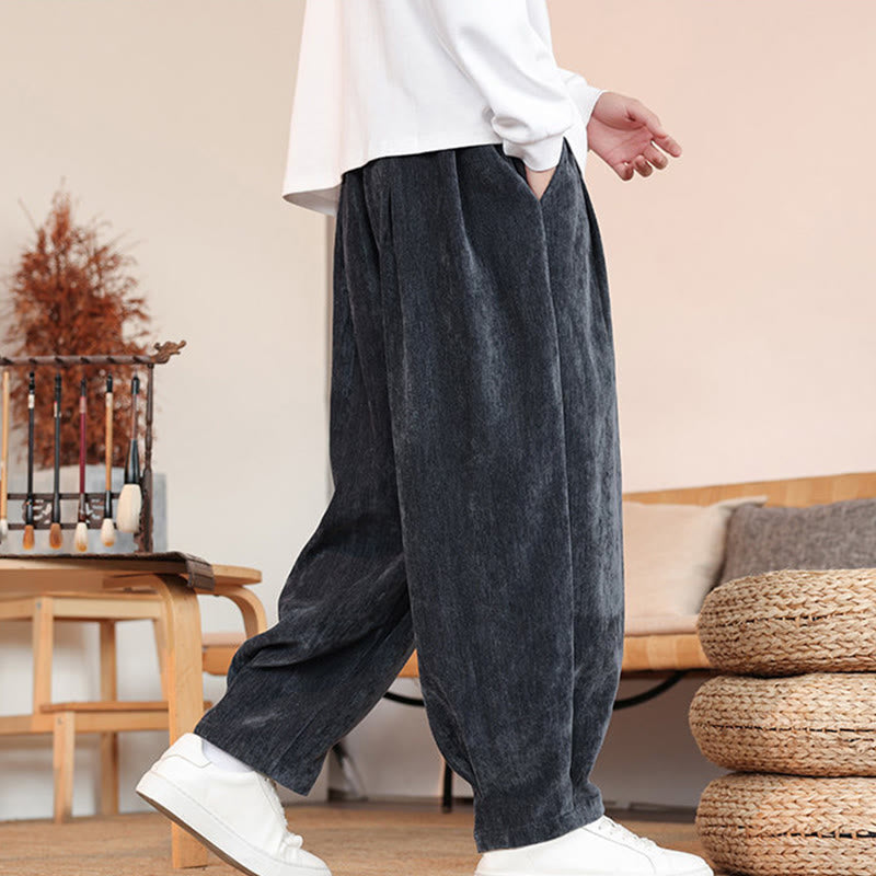 Buddha Stones Casual Solid Color Simple Design Men's Cotton Pants With Pockets