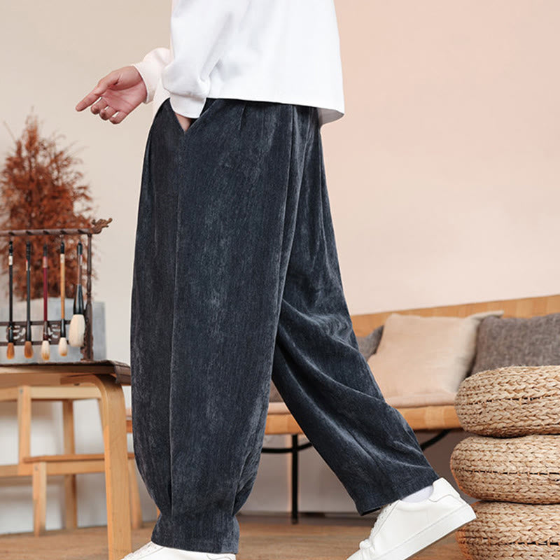 Buddha Stones Casual Solid Color Simple Design Men's Cotton Pants With Pockets