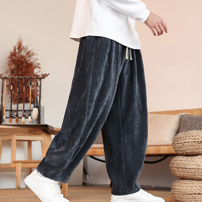Buddha Stones Casual Solid Color Simple Design Men's Cotton Pants With Pockets