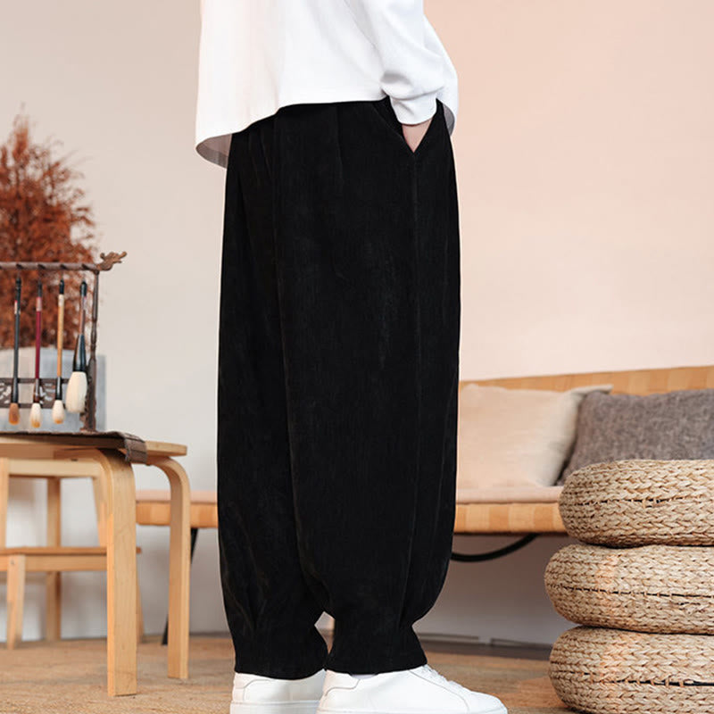 Buddha Stones Casual Solid Color Simple Design Men's Cotton Pants With Pockets