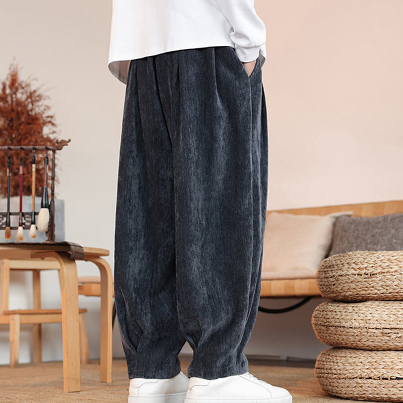 Buddha Stones Casual Solid Color Simple Design Men's Cotton Pants With Pockets
