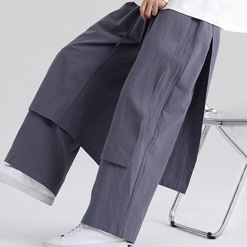 Buddha Stones Plain Patchwork Design Men's Cotton Pants With Pockets