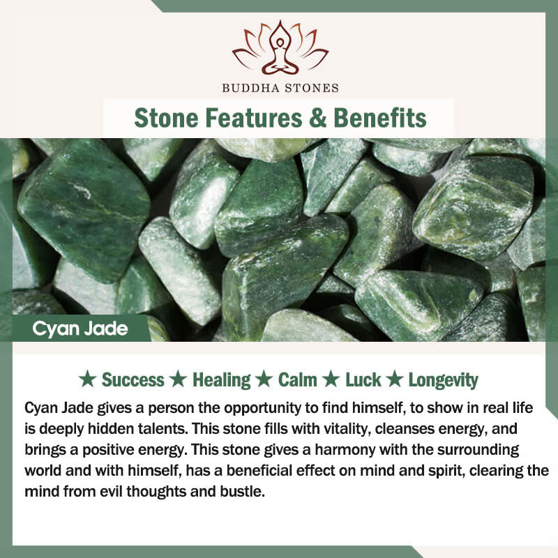 Buddha Stones 925 Sterling Silver Lotus Natural Cyan Jade Luck Bracelet