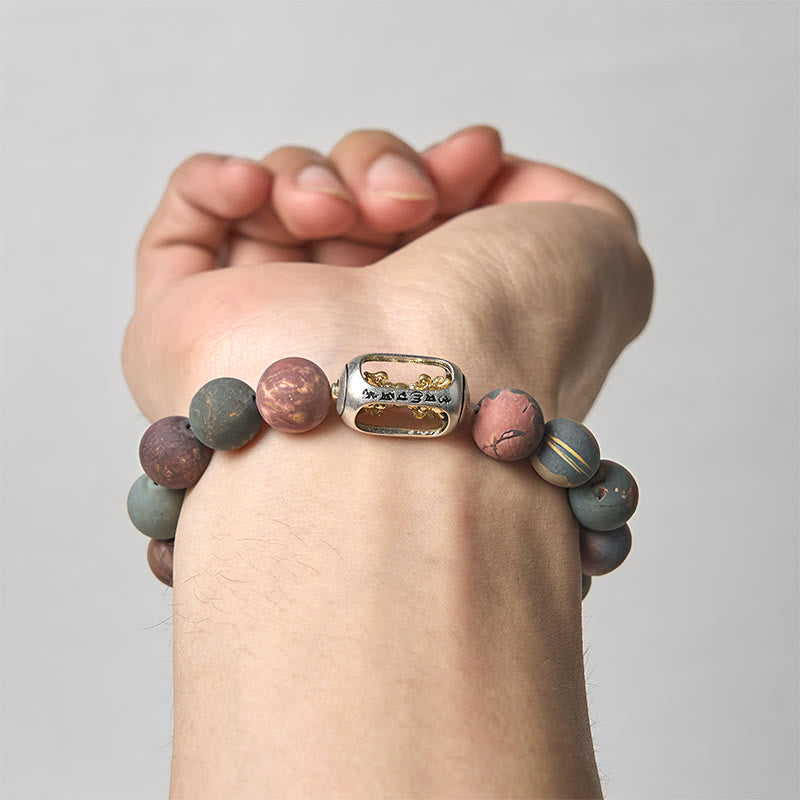 Buddha Stones Natural Picasso Jasper Om Mani Padme Hum Energy Bracelet