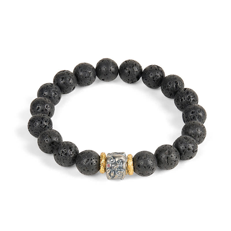 Buddha Stones Natural Lava Rock Buddha Face Support Bracelet