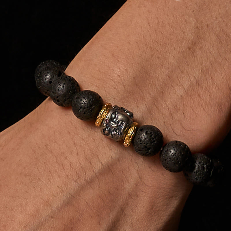 Buddha Stones Natural Lava Rock Buddha Face Support Bracelet