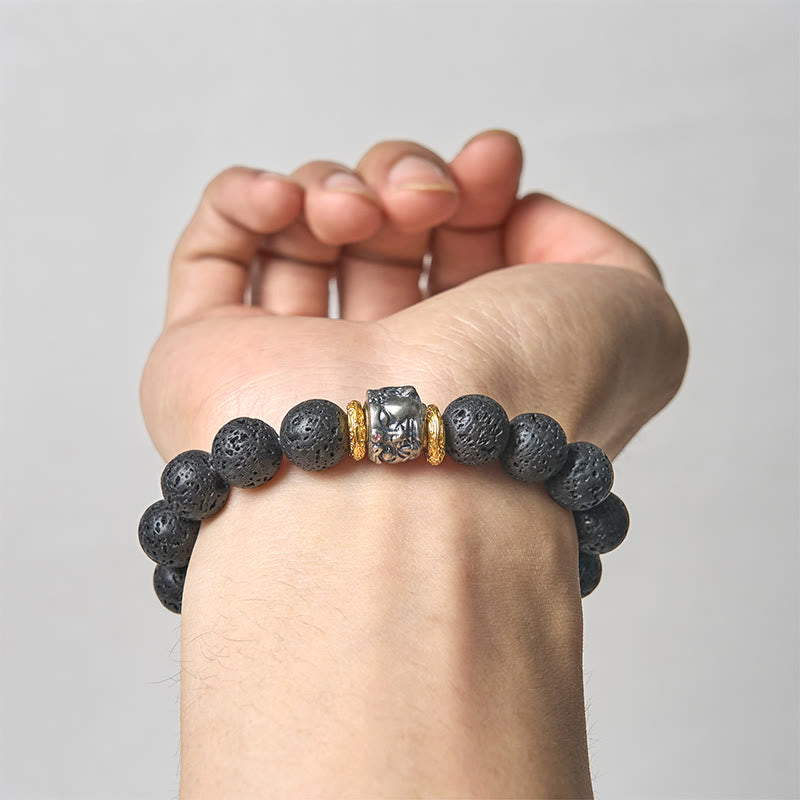 Buddha Stones Natural Lava Rock Buddha Face Support Bracelet