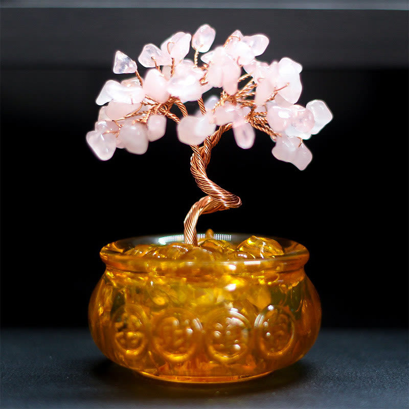 Buddha Stones Various Crystal Citrine Amethyst Pink Crystal Tree Prosperity Home Decoration