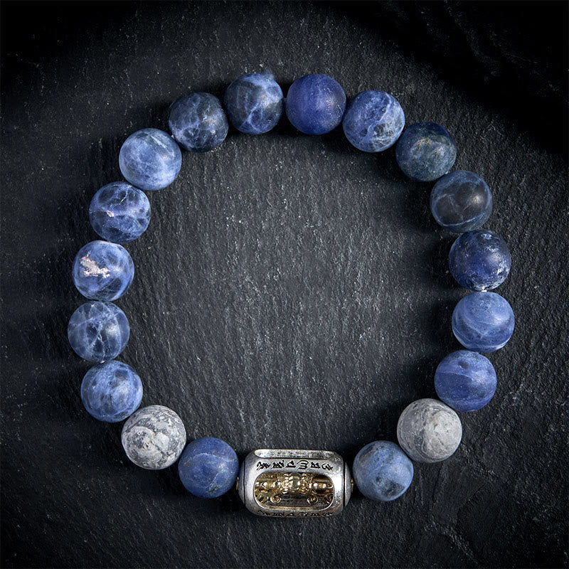 Buddha Stones Natural Sodalite Grey Jasper Om Mani Padme Hum Harmony Bracelet