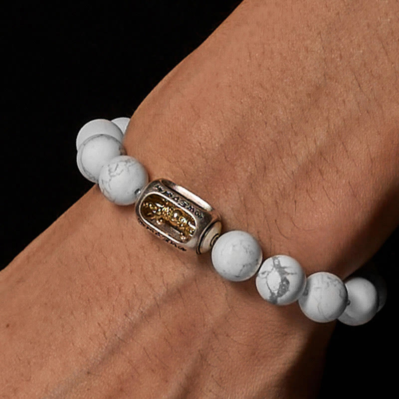Buddha Stones Natural White Turquoise Bead Om Mani Padme Hum Blessing Bracelet