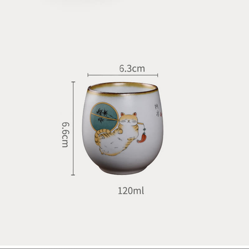 Buddha Stones Cute Lying Cat Branches Teacup Kung Fu Tea Cup With Gift Box