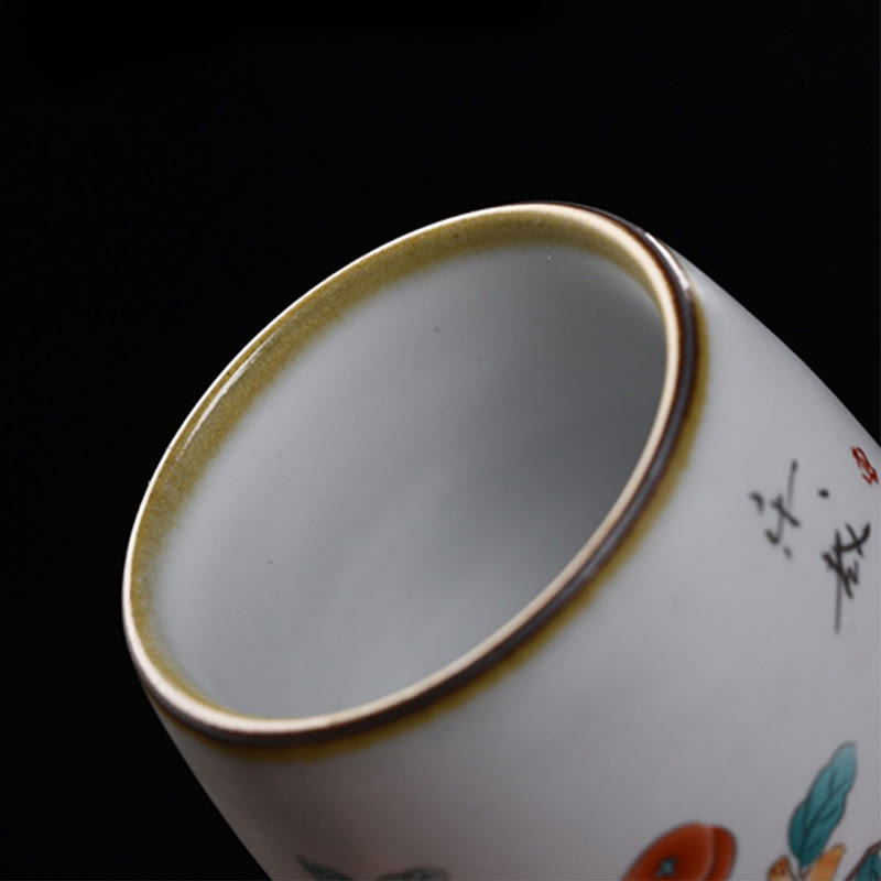 Buddha Stones Cute Lying Cat Branches Teacup Kung Fu Tea Cup With Gift Box