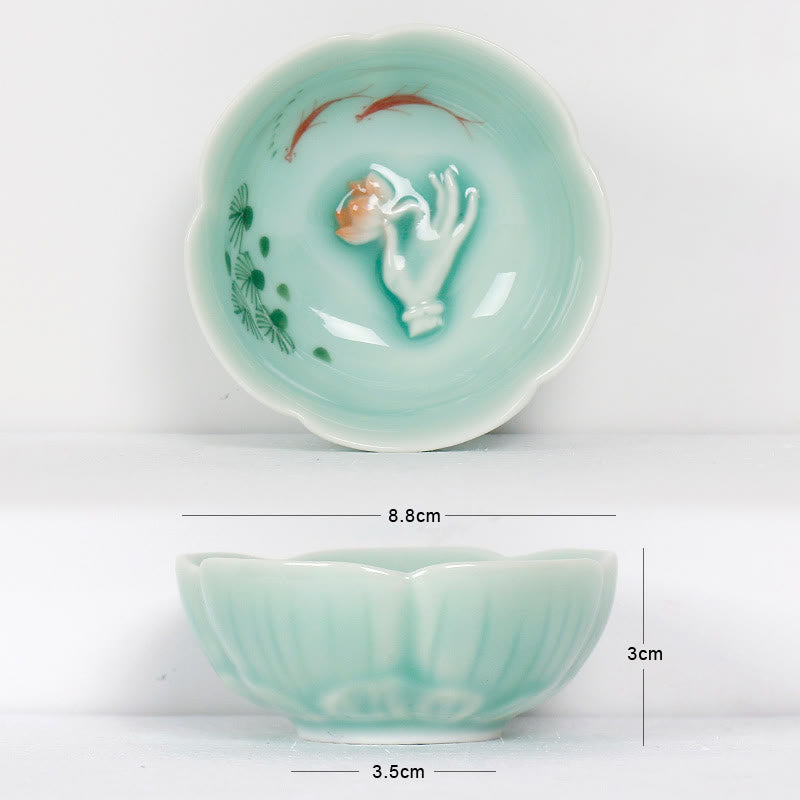 Buddha Stones Koi Fish Lotus Hand Teacup Kung Fu Tea Cup