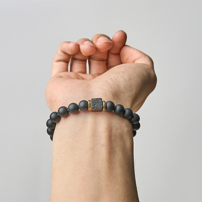 FREE Today: Support and Fortune Natural Frosted Black Onyx Square Lava Rock Bracelet