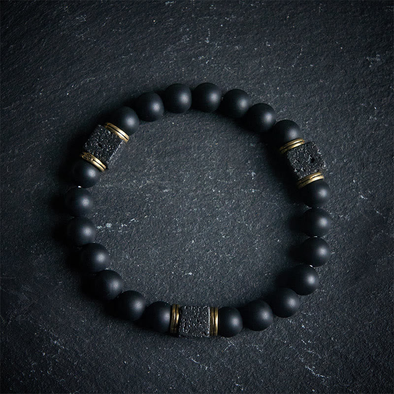 FREE Today: Support and Fortune Natural Frosted Black Onyx Square Lava Rock Bracelet