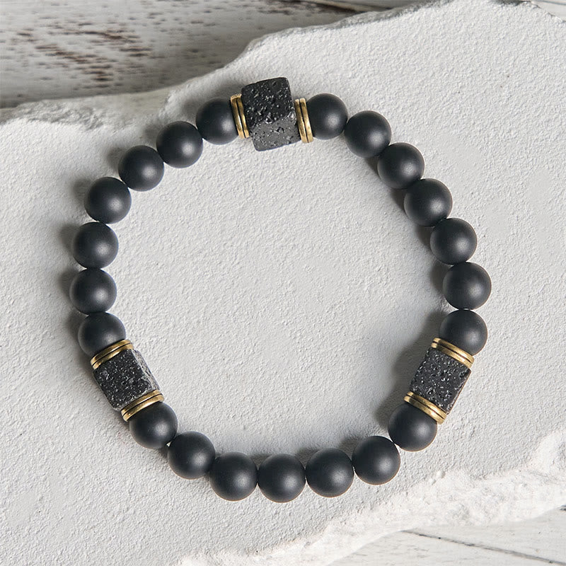 FREE Today: Support and Fortune Natural Frosted Black Onyx Square Lava Rock Bracelet