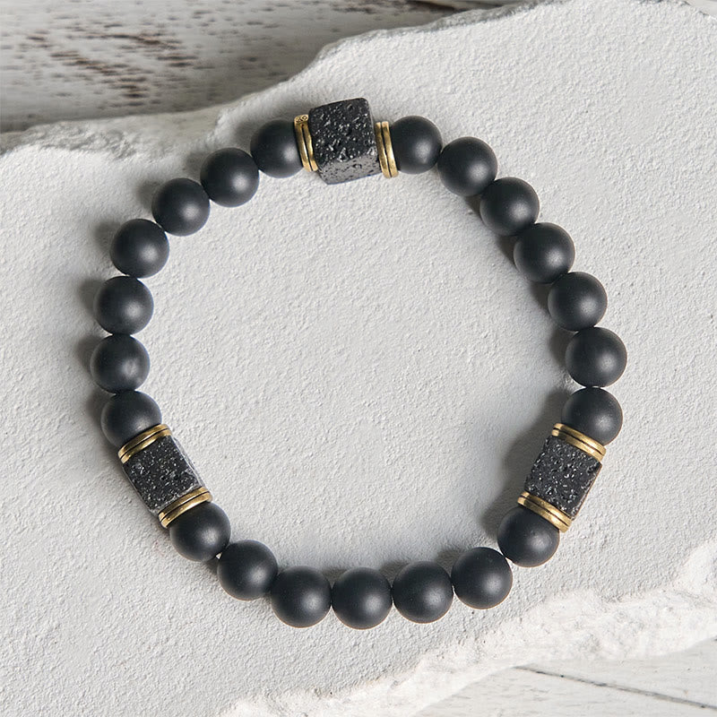 FREE Today: Support and Fortune Natural Frosted Black Onyx Square Lava Rock Bracelet