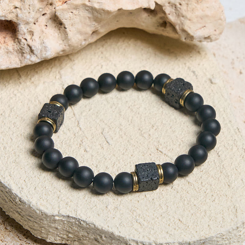 FREE Today: Support and Fortune Natural Frosted Black Onyx Square Lava Rock Bracelet